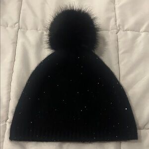 Sofia Cashmere Black Beanie with Pom Pom